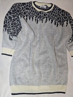 Vintage Garland USA Black White Abstract Knit Sweater Pullover 1982 Medium